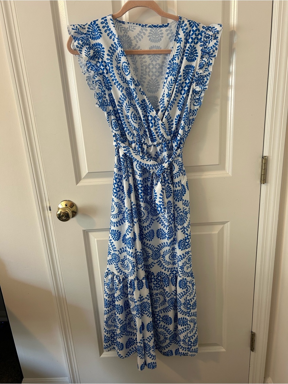 SHEIN Blue & White Floral Wrap Dress